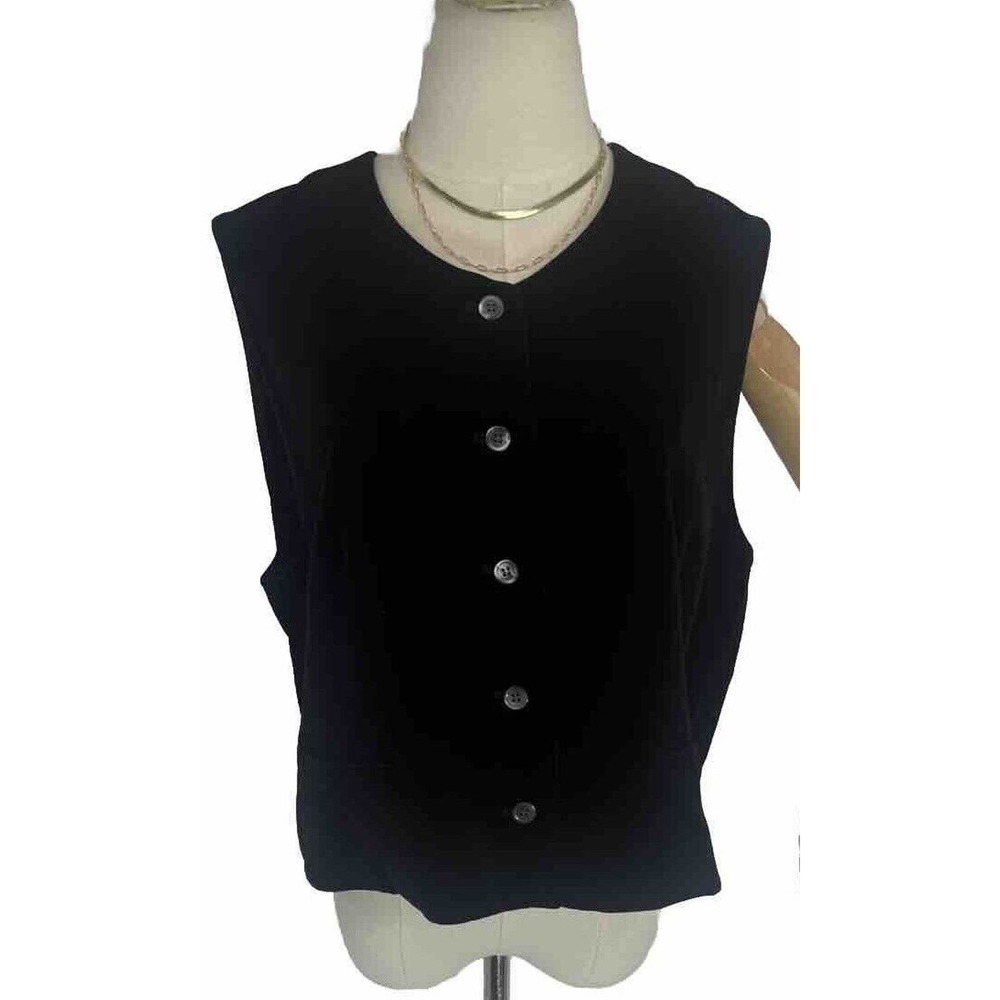 Vintage New Talbots Women's Black‎ Velvet Vest Size 16 Button Made In USA